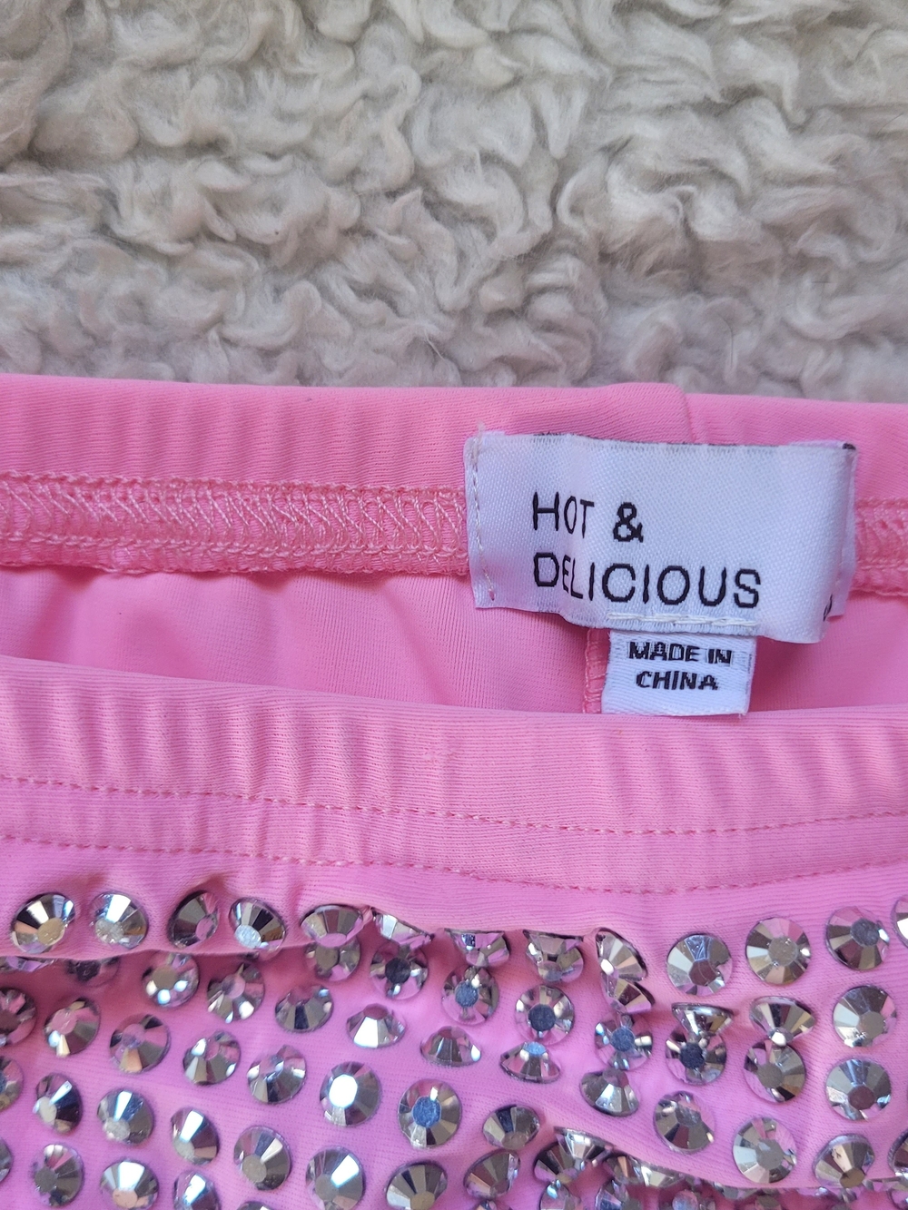 Hot & Delicious Showstopper Rhinestones High Waisted Shorts Pink Small - Picture 2 of 7